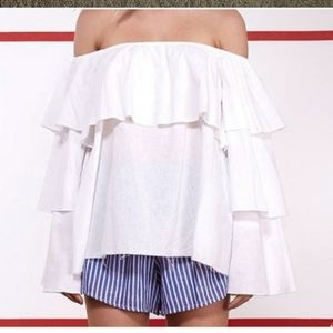TEE INK White Ruffled Off The Shoulders Top Size 6